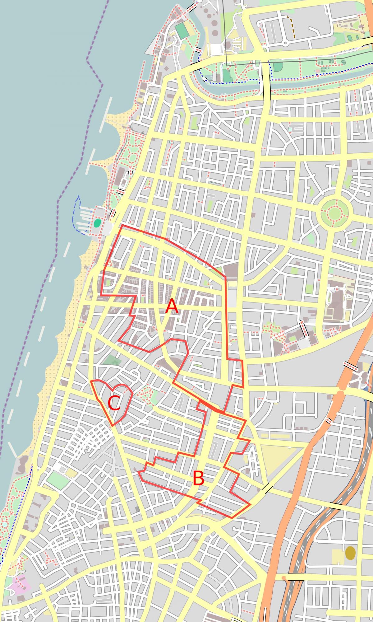 χάρτης της λευκή πόλη του Τελ Αβίβ